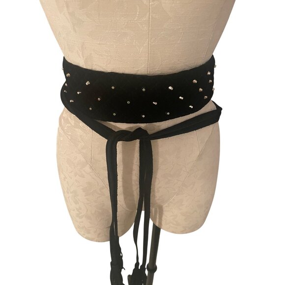 Maje Womens Belt One Size Black Anoushka  Self Wrap Velvet Suede Tassels main image 8